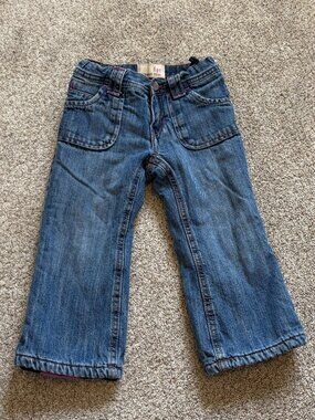 Old Navy Baby Toddler Fleece Lined Boot-Cut Denim Jeans size 2T Pink Stitching